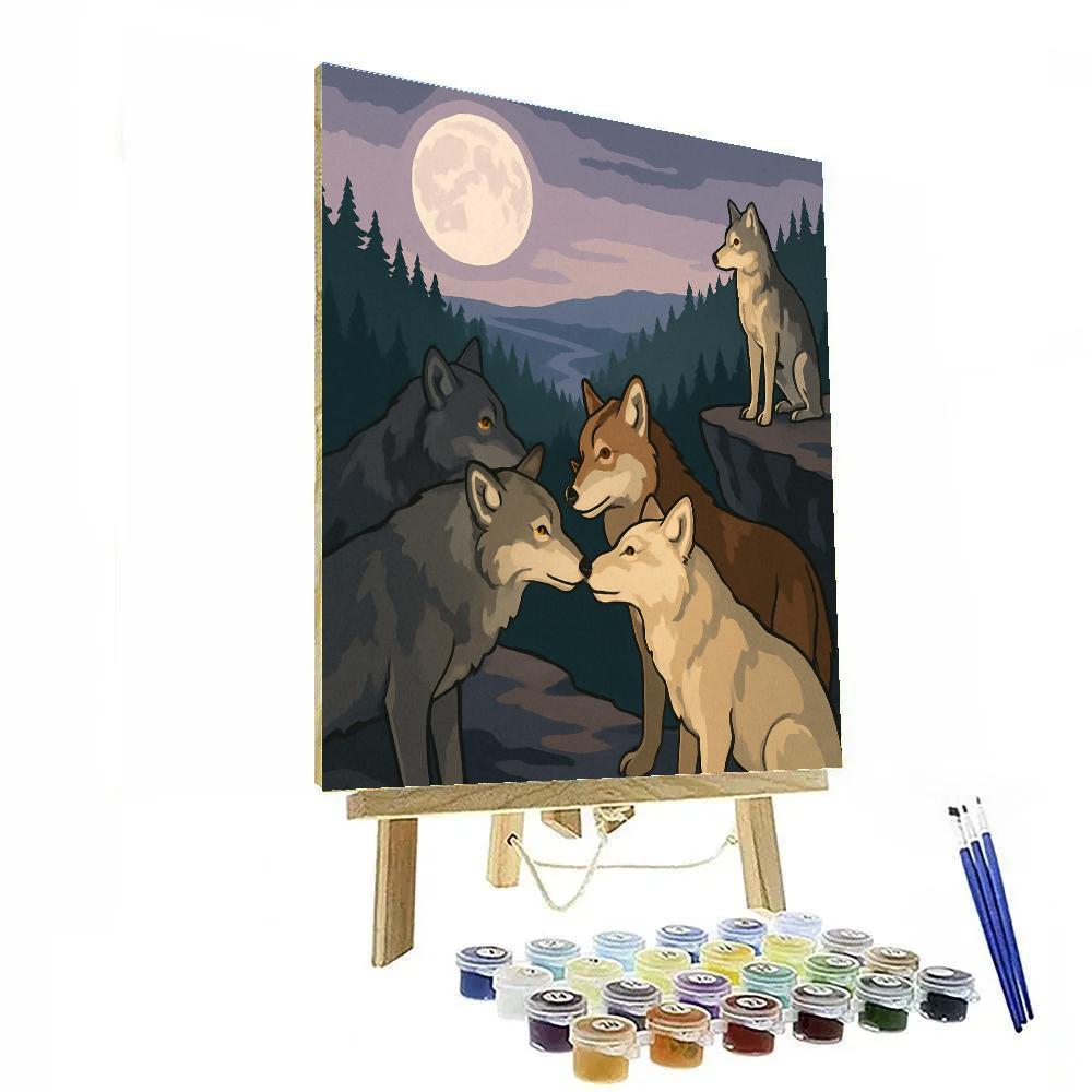 Moonlit Ridge With Wolf Pack Accord DIY paint by numbers