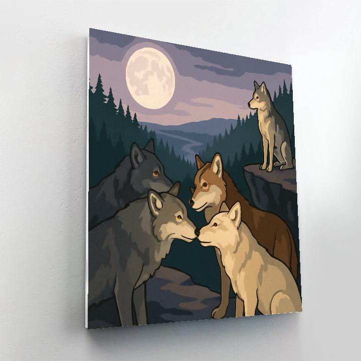 Moonlit Ridge With Wolf Pack Accord DIY paint by numbers