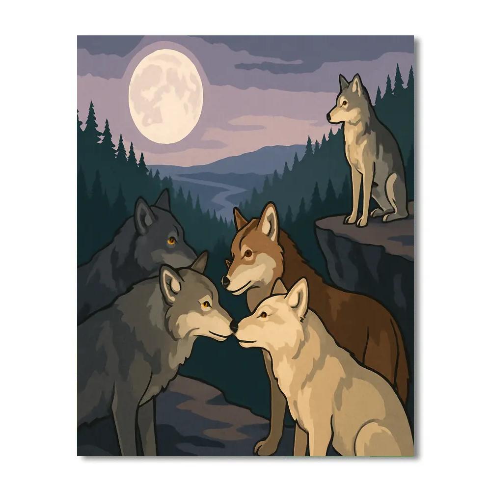 Moonlit Ridge With Wolf Pack Accord DIY paint by numbers