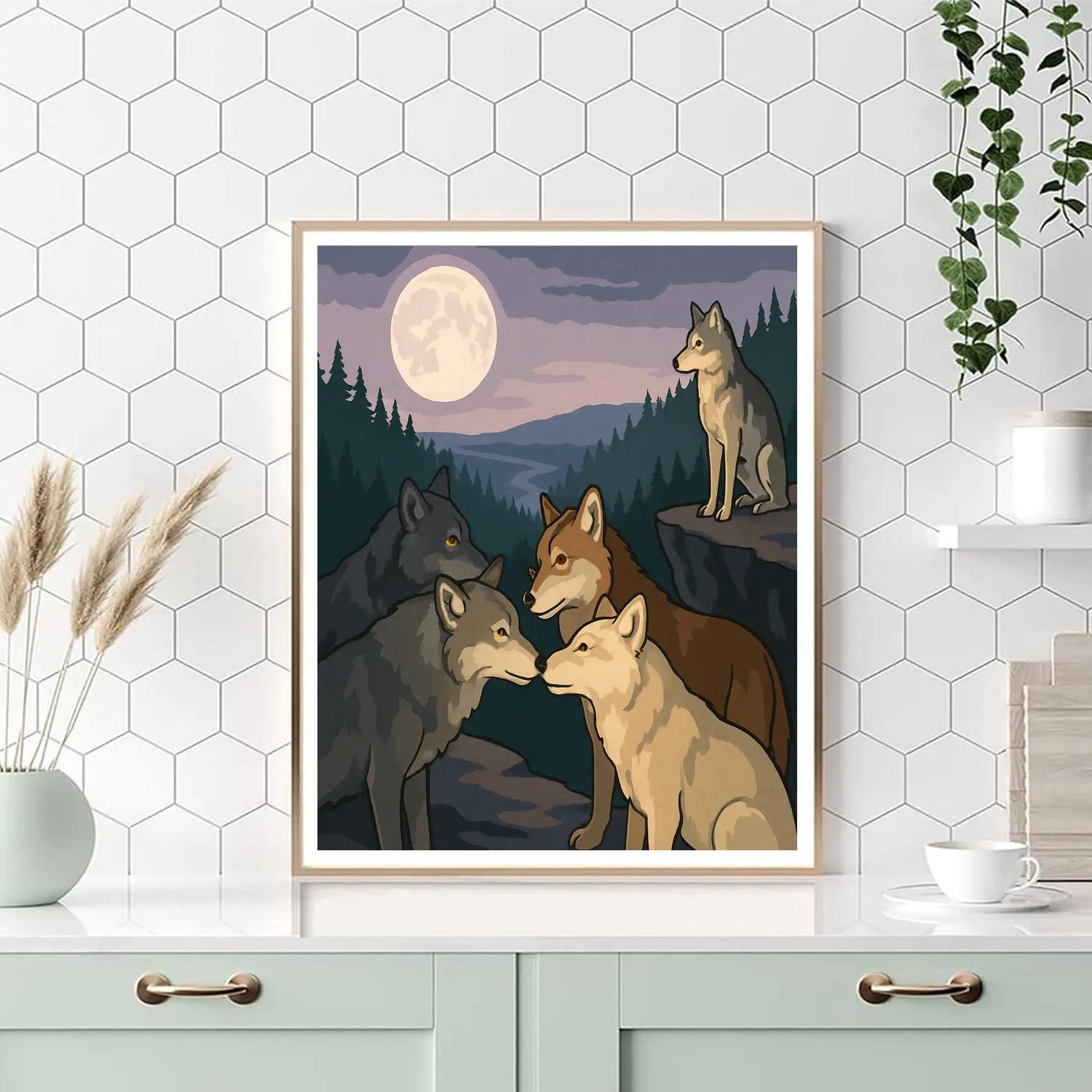 Moonlit Ridge With Wolf Pack Accord DIY paint by numbers