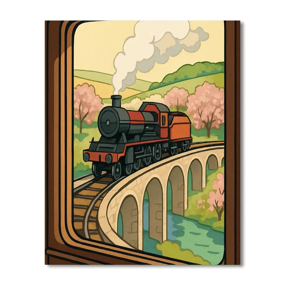 Riverside Orchard Journey On A Train painting number kit