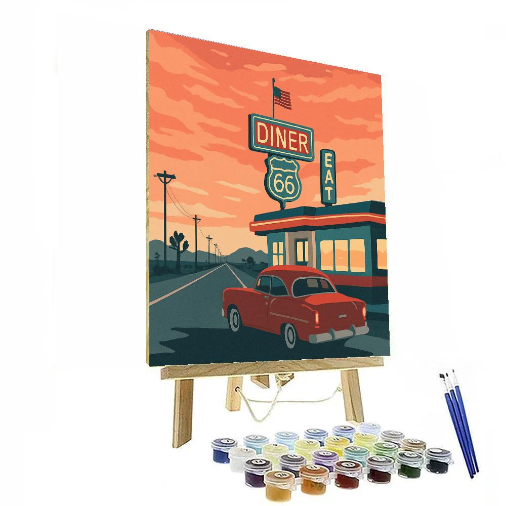 Roadside Diner Dreams In USA Neon Desert paint by numbers