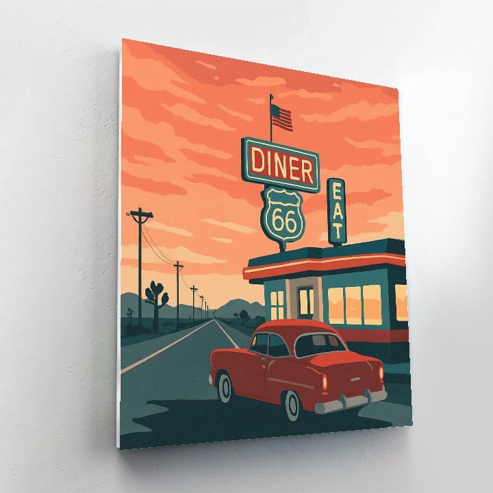 Roadside Diner Dreams In USA Neon Desert paint by numbers