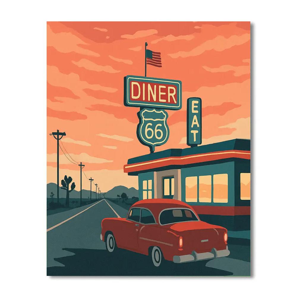 Roadside Diner Dreams In USA Neon Desert paint by numbers