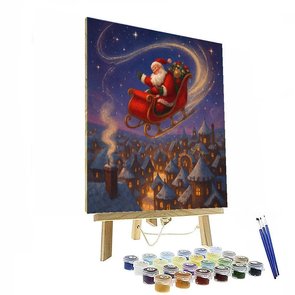 Santa Sleigh Over Clockwork Town DIY paint by numbers