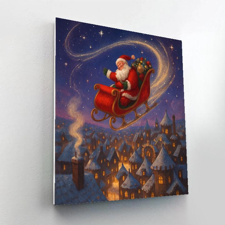 Santa Sleigh Over Clockwork Town DIY paint by numbers
