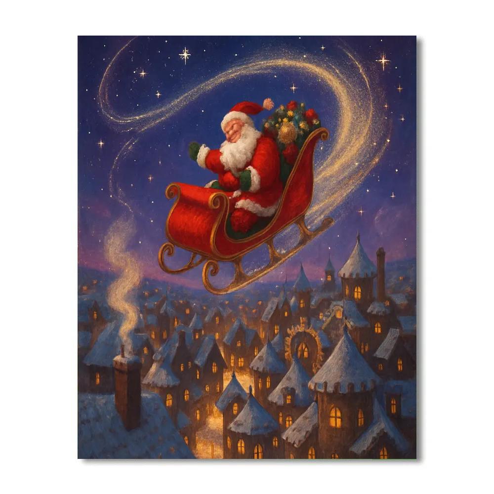 Santa Sleigh Over Clockwork Town DIY paint by numbers