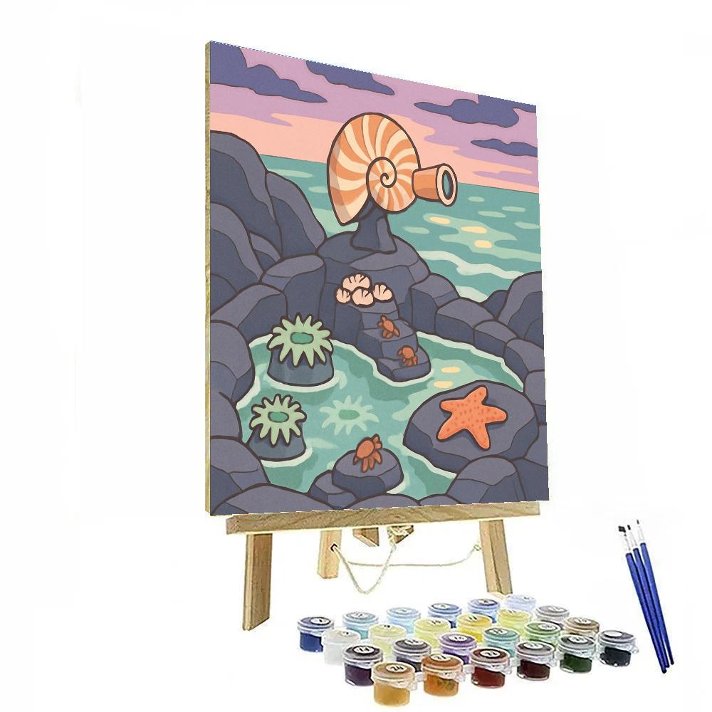 Tidepool Observatory Under A Lavender Ocean Sky Number painting