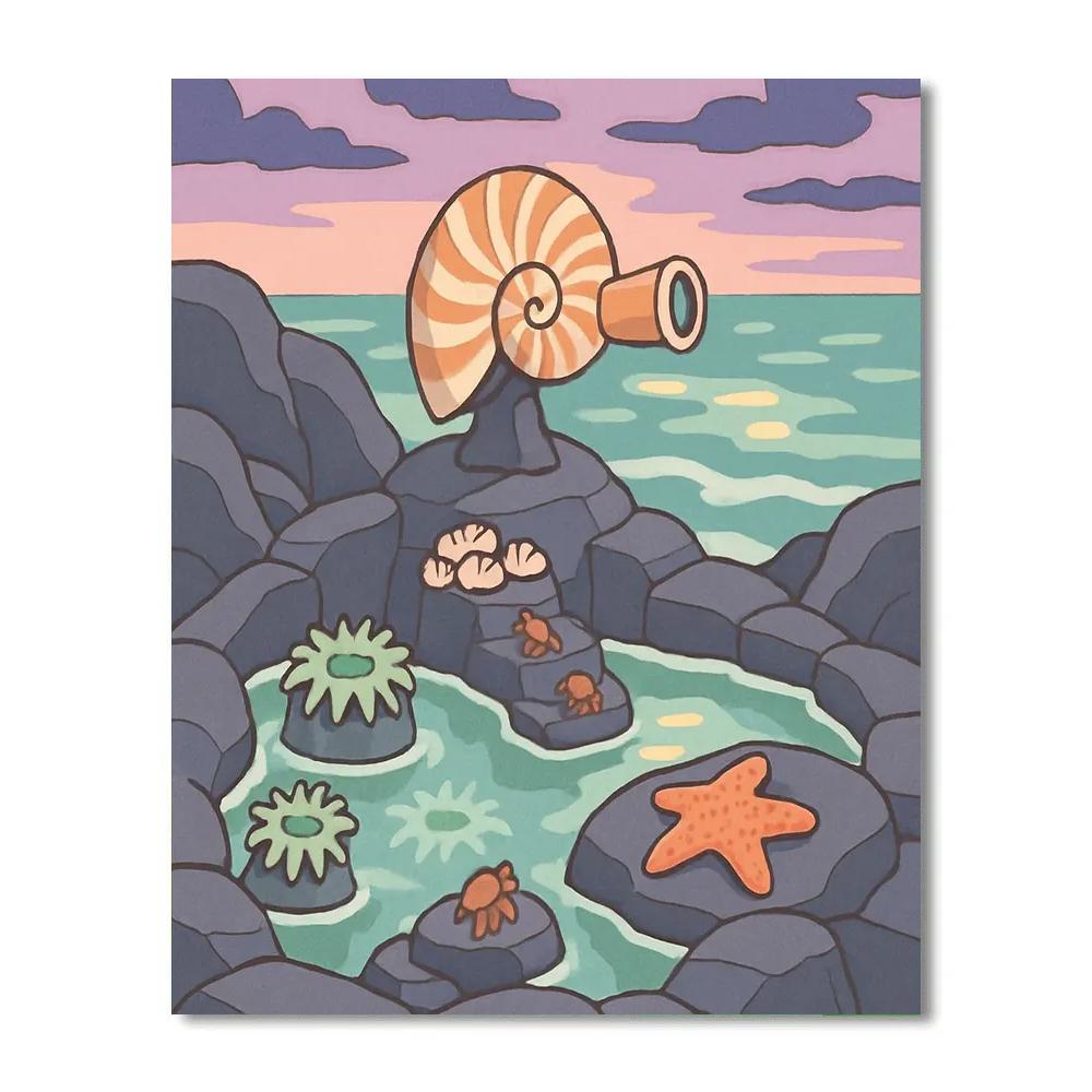 Tidepool Observatory Under A Lavender Ocean Sky Number painting