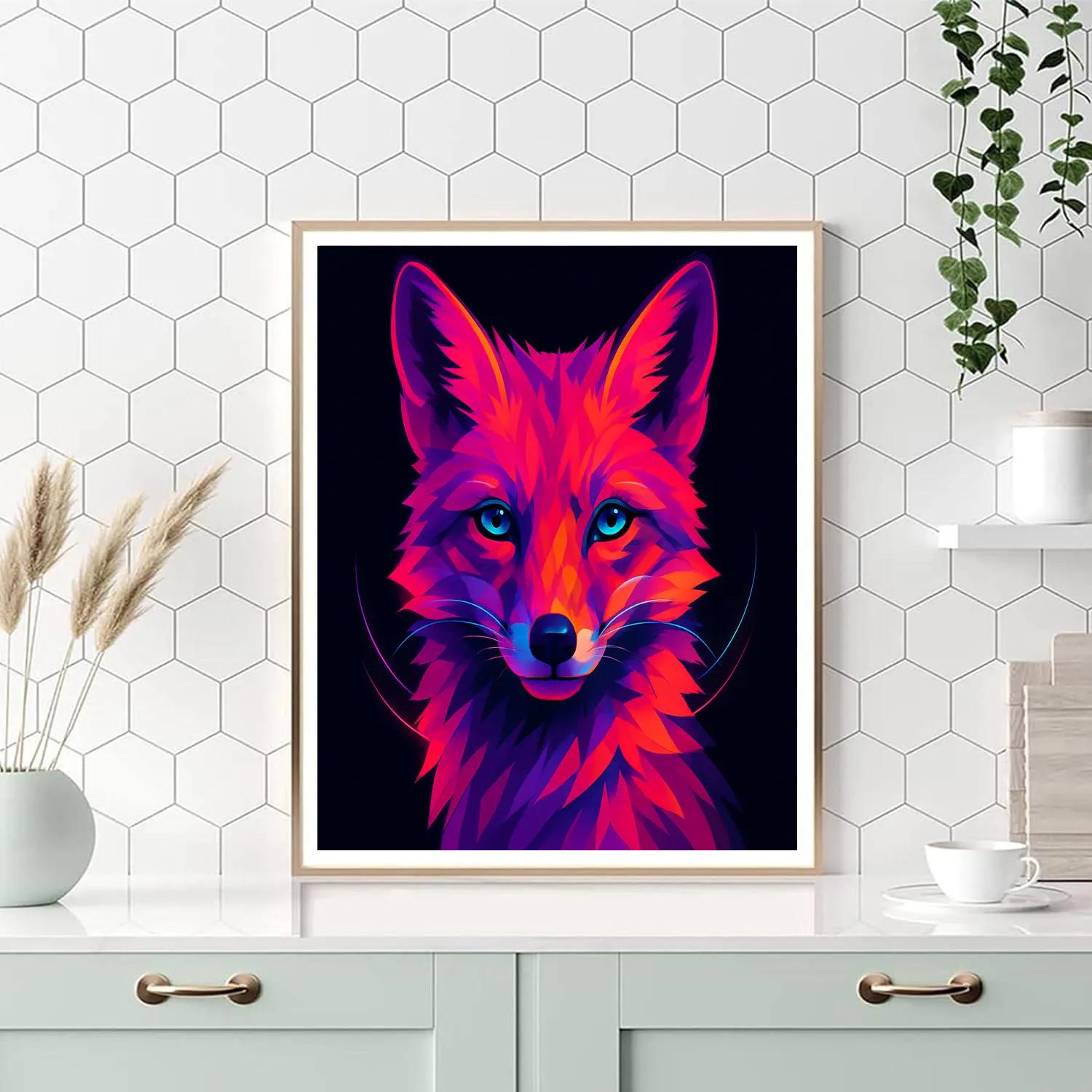 Neon Ember Fox Mirage paint by number