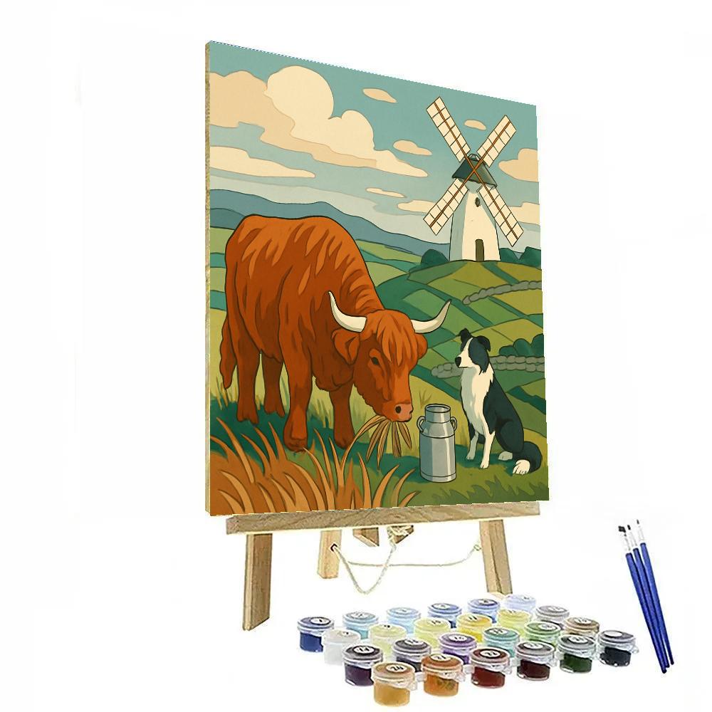 Windmill Ridge With Grazing Cow Number painting