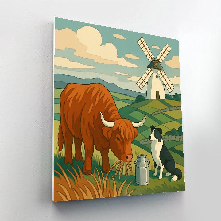 Windmill Ridge With Grazing Cow Number painting