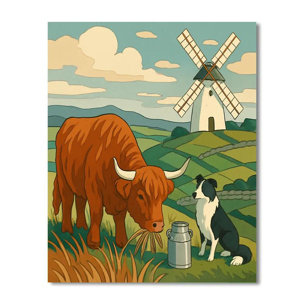 Windmill Ridge With Grazing Cow Number painting