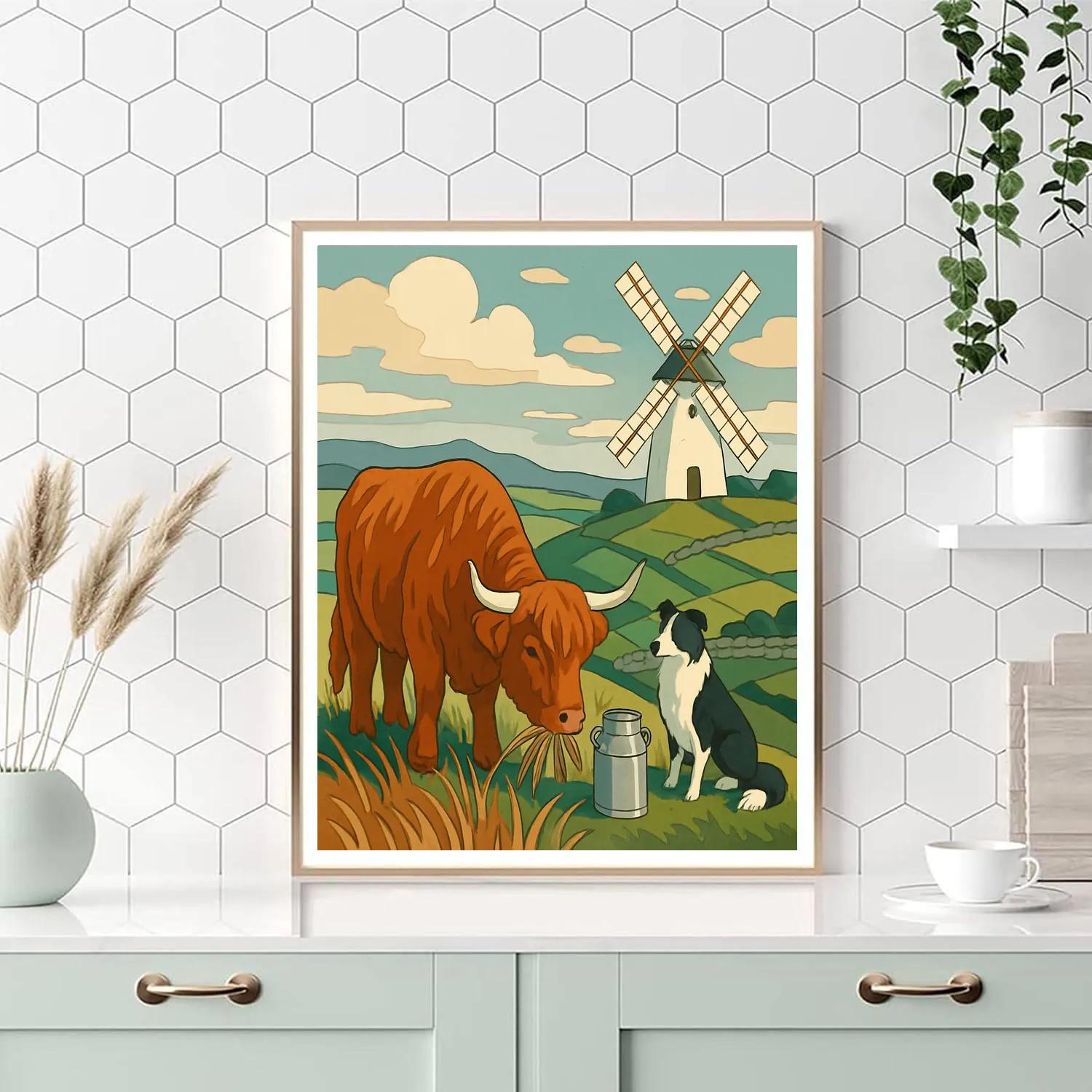 Windmill Ridge With Grazing Cow Number painting
