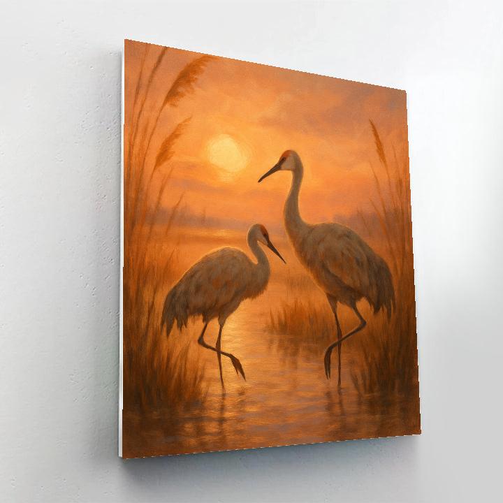 Golden Hour Cranes In The Marsh Grass Paint by numbers kits
