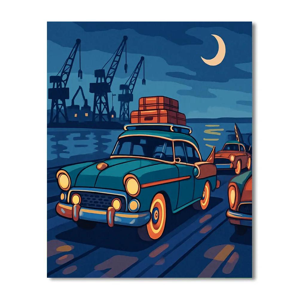 Midnight Harbor Cars Caravan paint by numbers