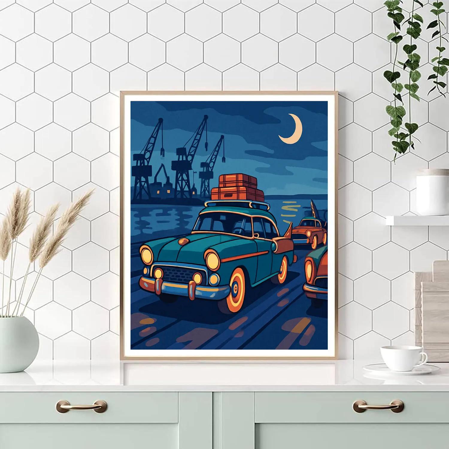 Midnight Harbor Cars Caravan paint by numbers