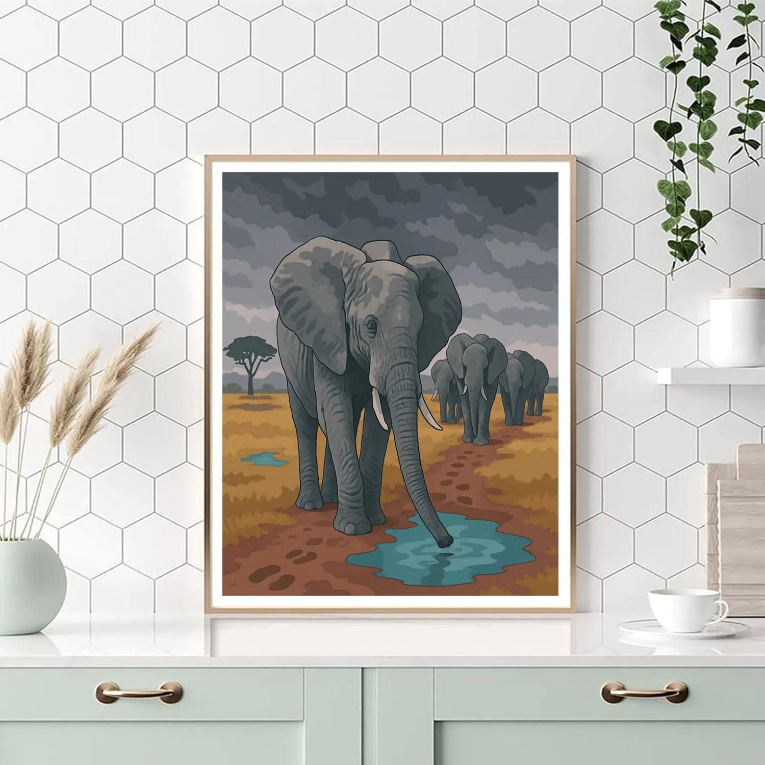 Monsoon Map Elephant Trail Paint by numbers art
