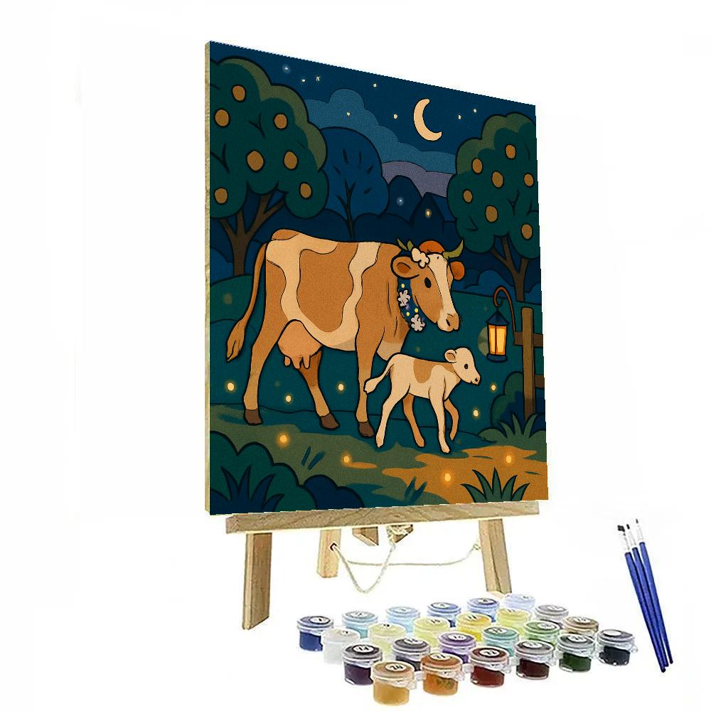 Cow Moonlit Orchard Parade Paint by numbers art