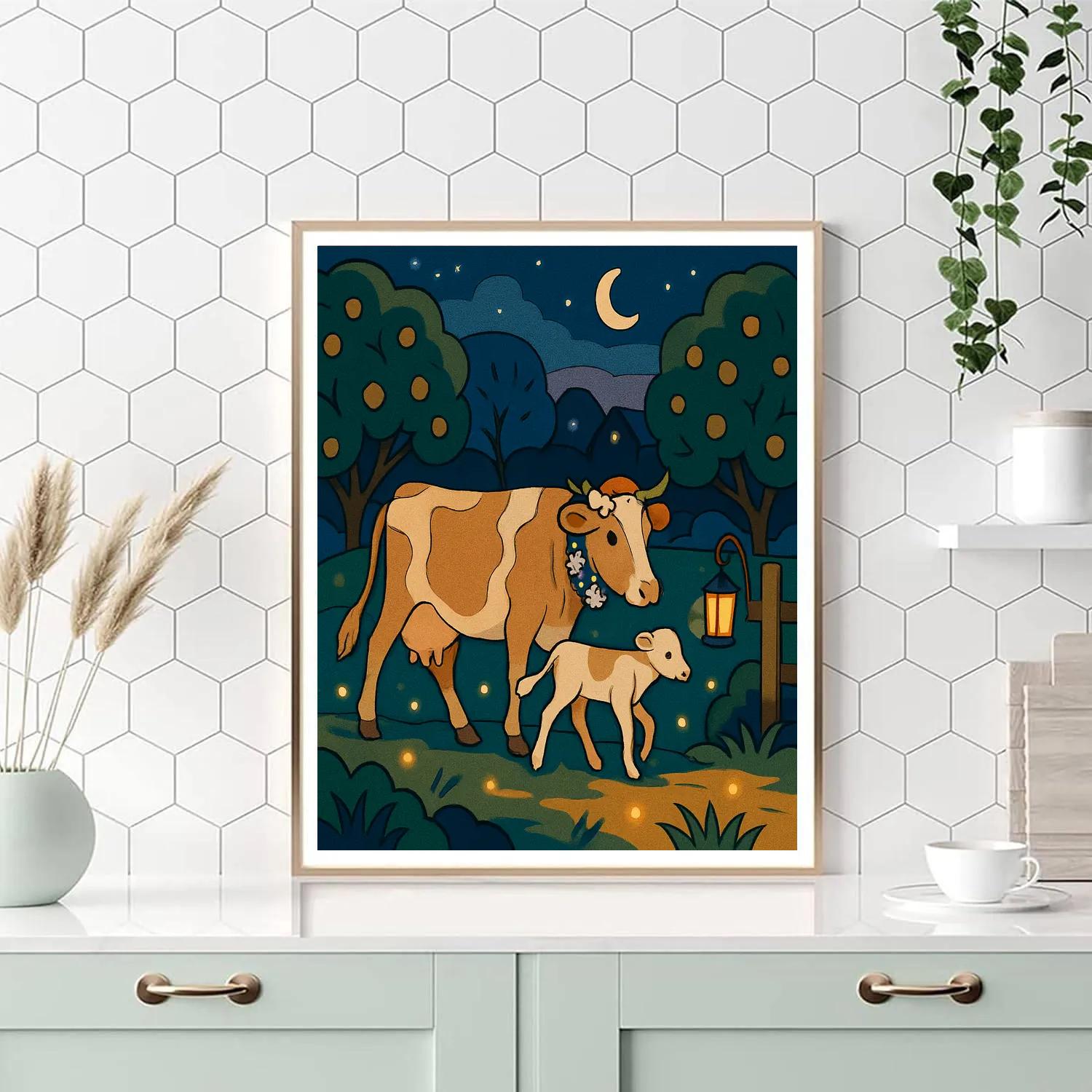 Cow Moonlit Orchard Parade Paint by numbers art