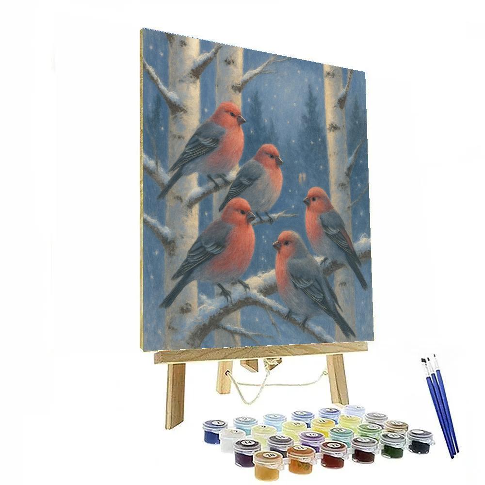 Snowy Birch Perch For Pine Grosbeaks Paint by numbers kits