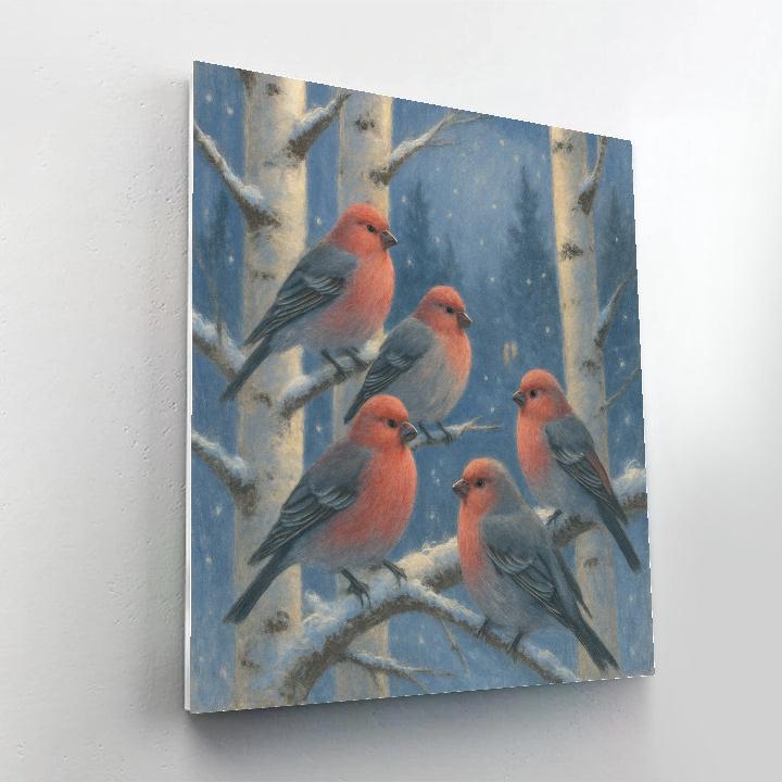 Snowy Birch Perch For Pine Grosbeaks Paint by numbers kits