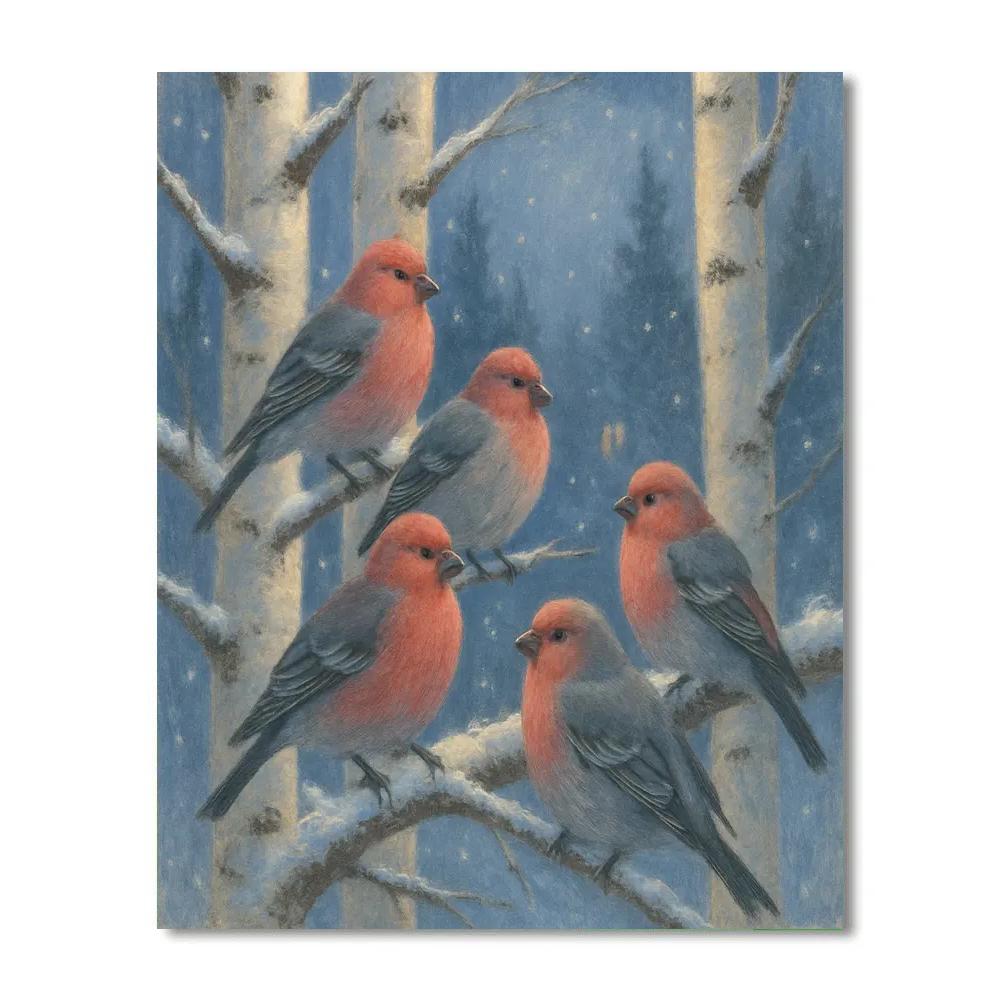 Snowy Birch Perch For Pine Grosbeaks Paint by numbers kits