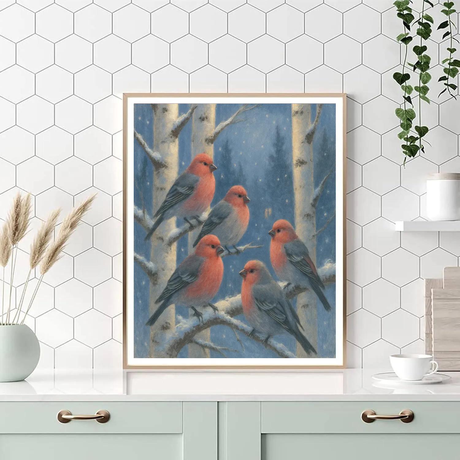 Snowy Birch Perch For Pine Grosbeaks Paint by numbers kits