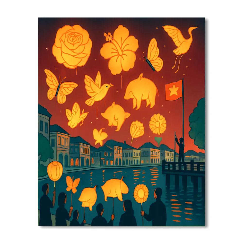Lantern Parade With National Heritage Skyline Numbered painting kits
