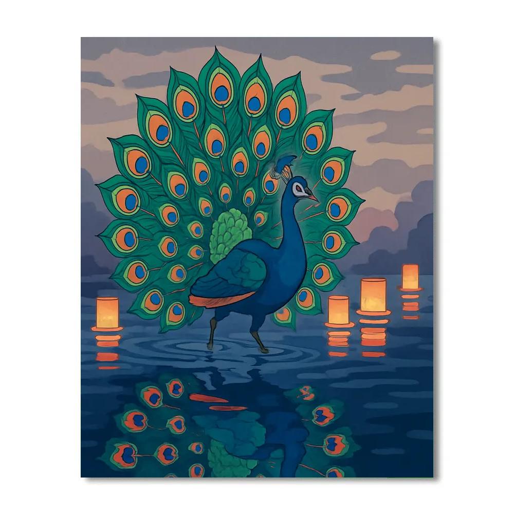 River Lanterns With Peacock Grace Painting by numbers kit