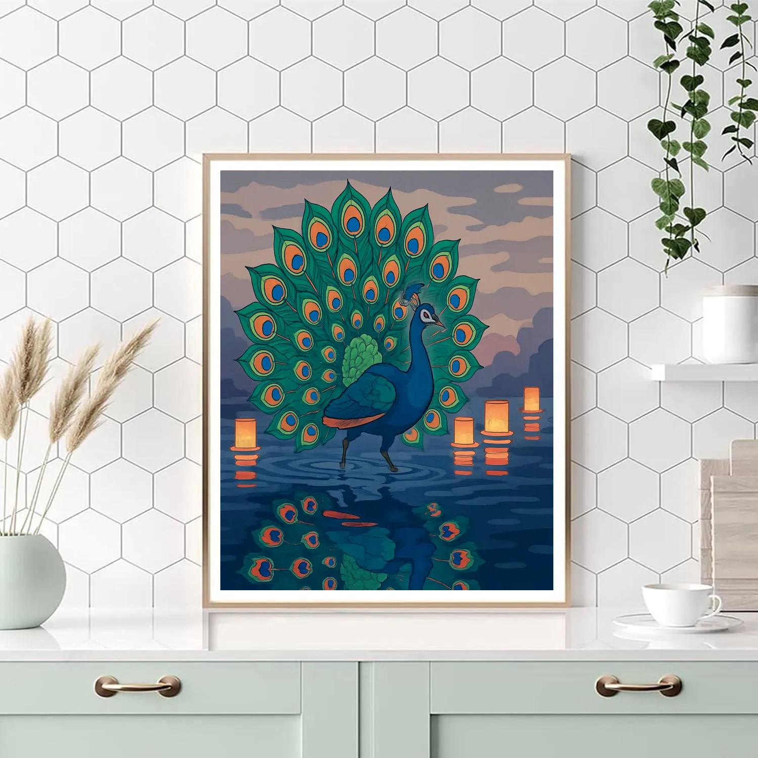 River Lanterns With Peacock Grace Painting by numbers kit
