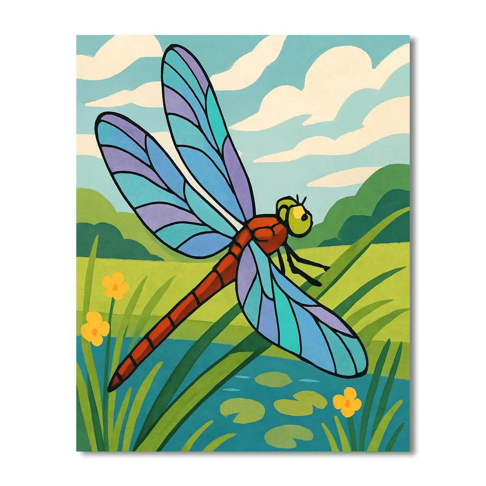 Windborne Meadow With Dragonfly Gleam painting number kit