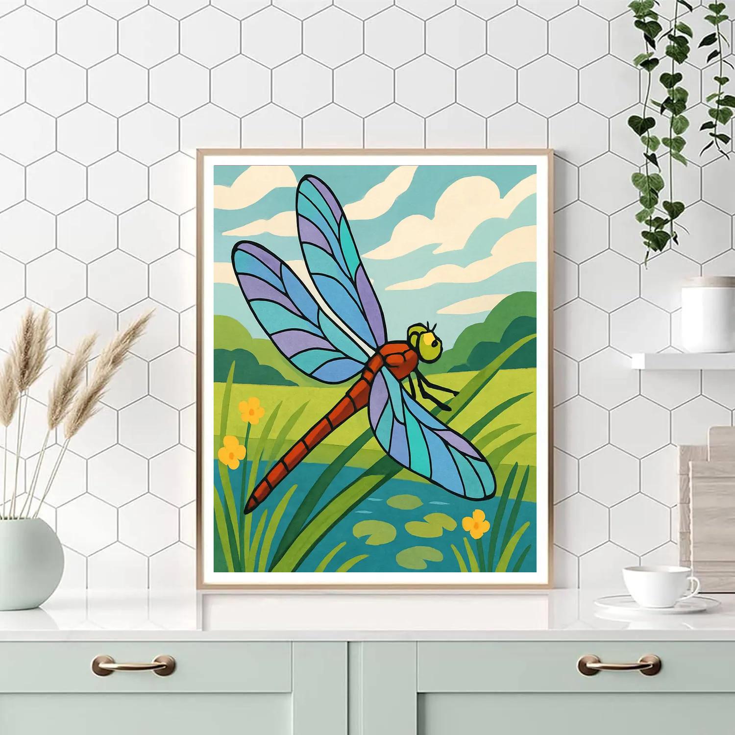 Windborne Meadow With Dragonfly Gleam painting number kit