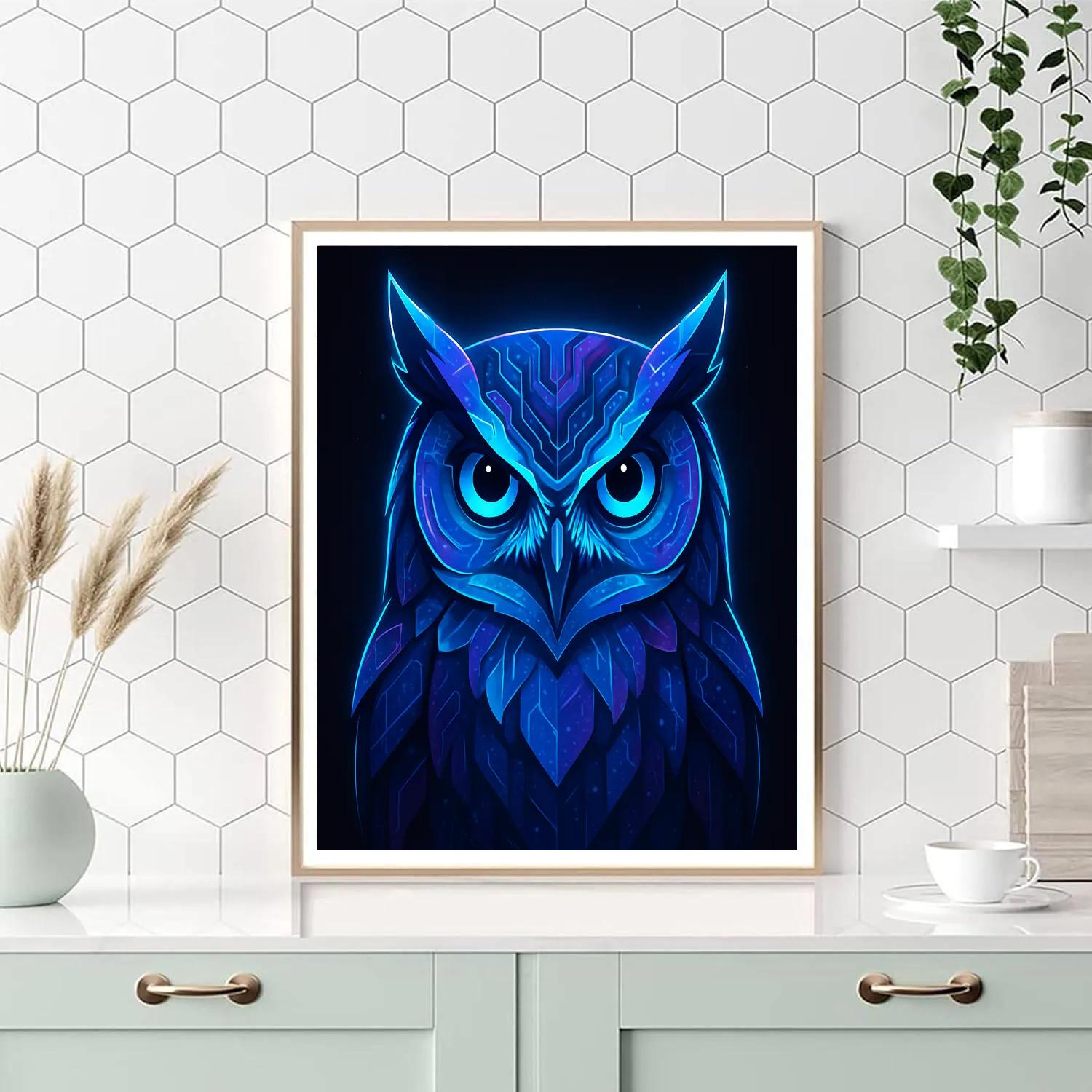 Celestial Circuit Owl Oracle Number painting
