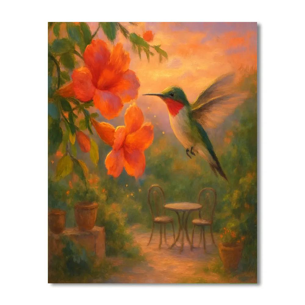 Hummingbird Tea Garden At Sunset DIY paint by numbers