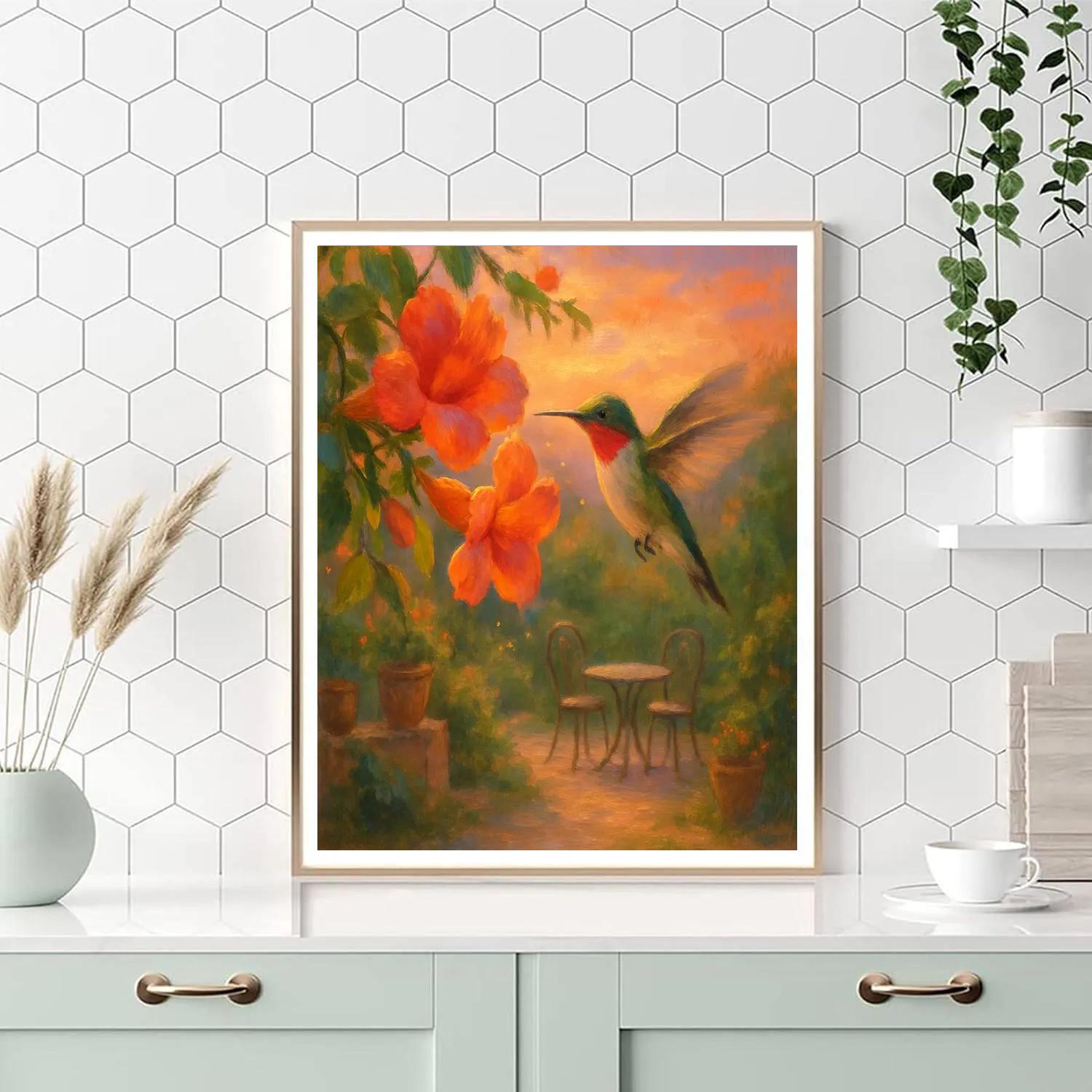 Hummingbird Tea Garden At Sunset DIY paint by numbers