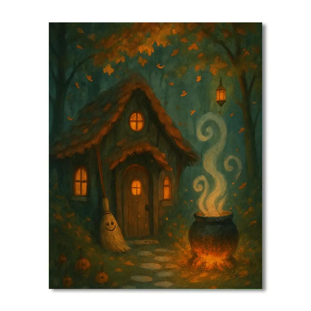 Witchs Cottage Under The Quilt Of Falling Leaves Paint by numbers art