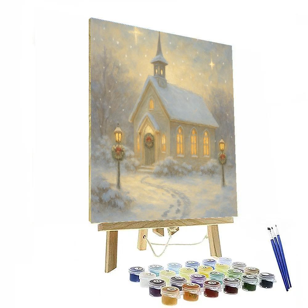 Candlelit Chapel Under Falling Stars Painting by numbers kit