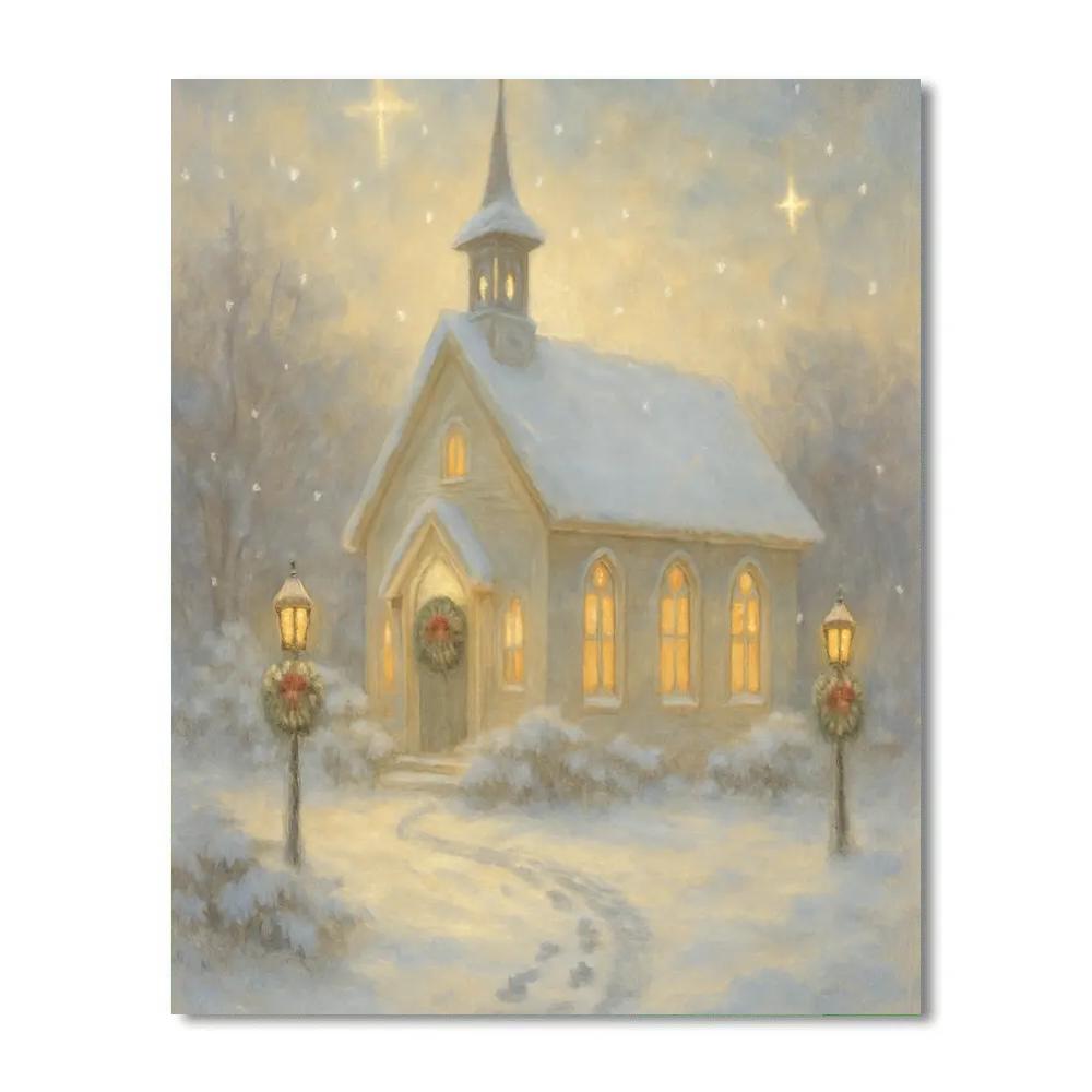 Candlelit Chapel Under Falling Stars Painting by numbers kit