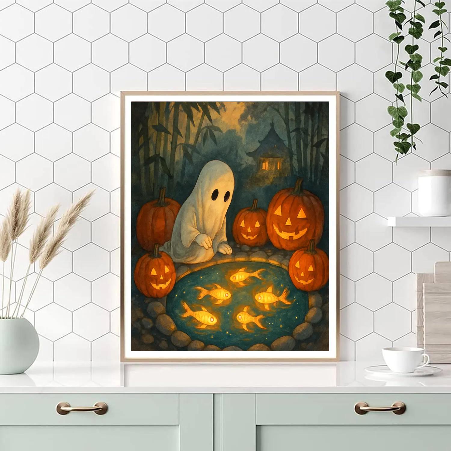 Lantern Koi In The Midnight Pumpkin Pond DIY paint by numbers
