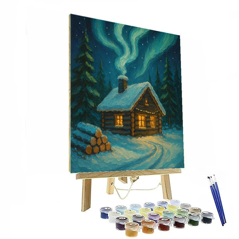 Cozy Cabin With Aurora Smoke Number painting