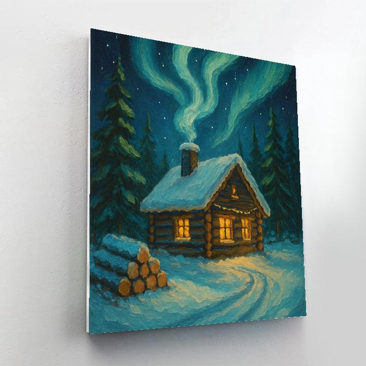Cozy Cabin With Aurora Smoke Number painting