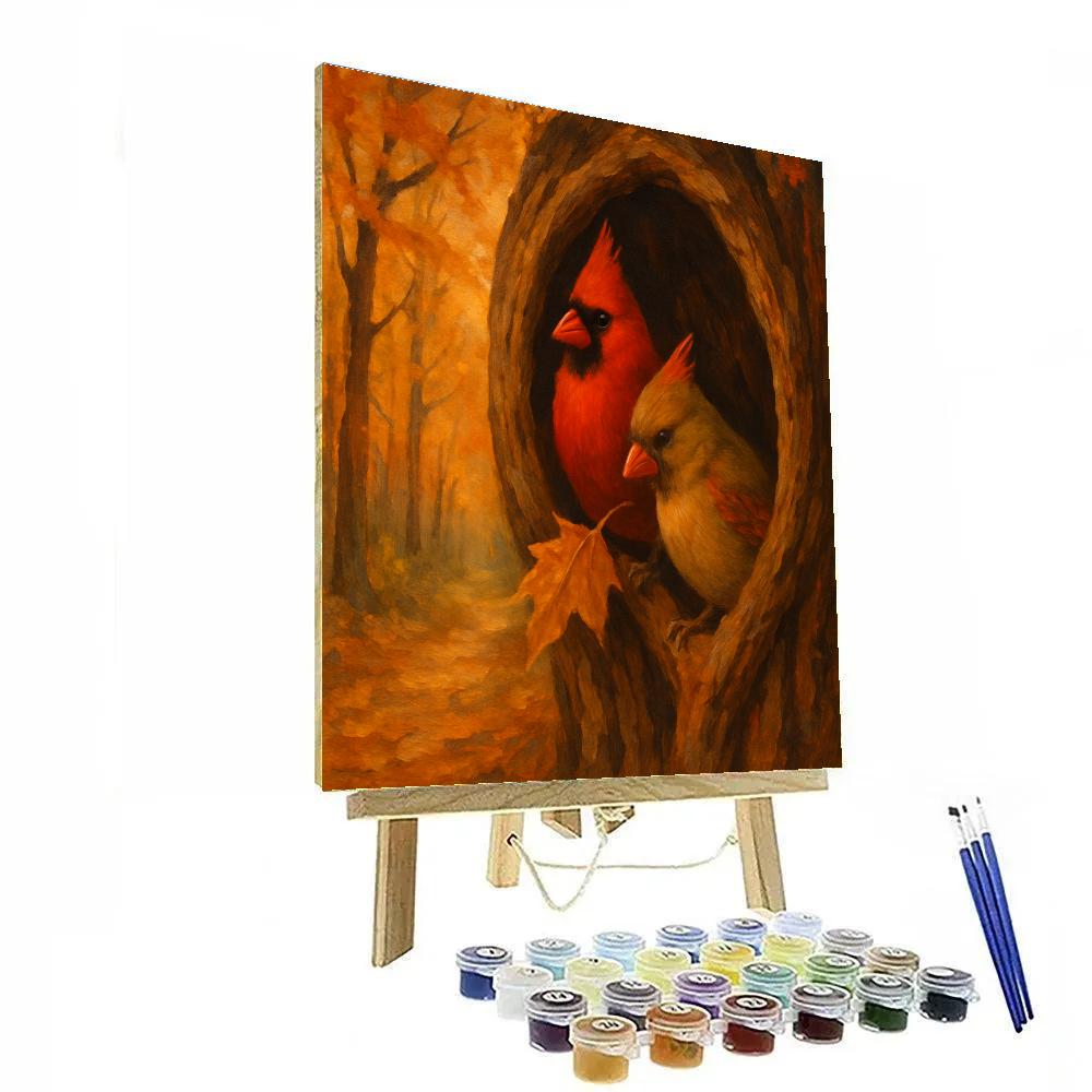 Autumn Cardinals In The Maple Hollow painting number kit