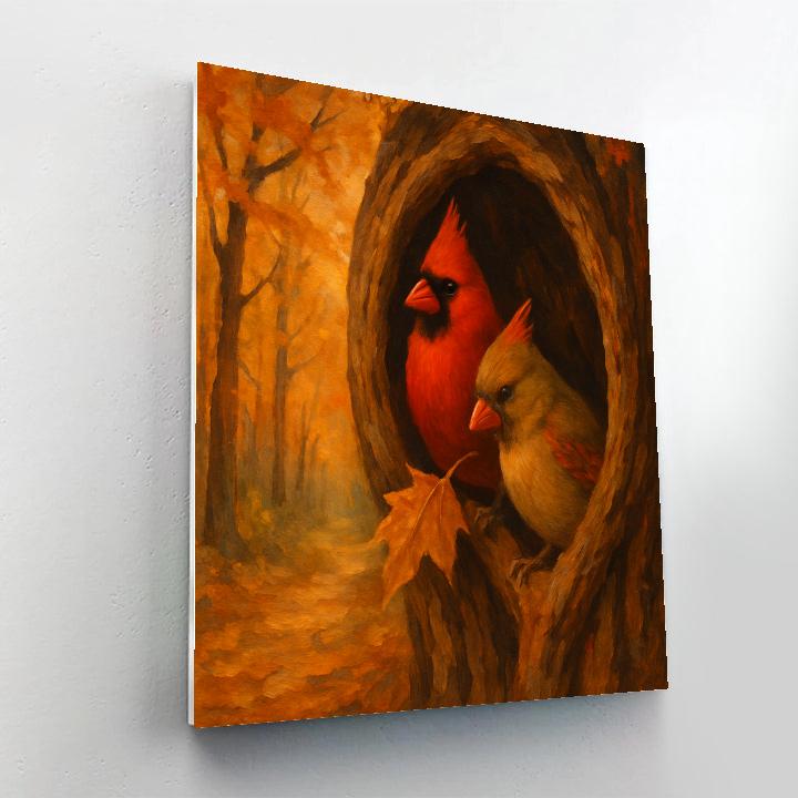 Autumn Cardinals In The Maple Hollow painting number kit