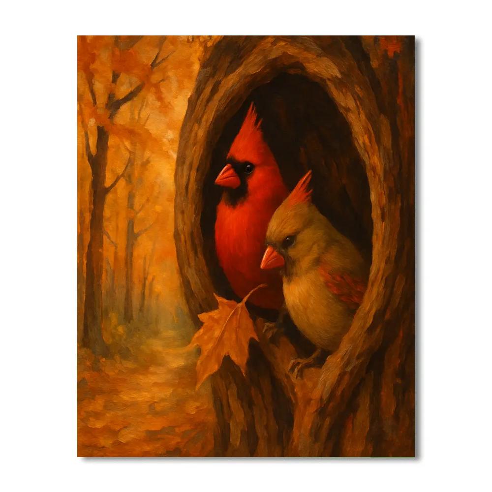 Autumn Cardinals In The Maple Hollow painting number kit