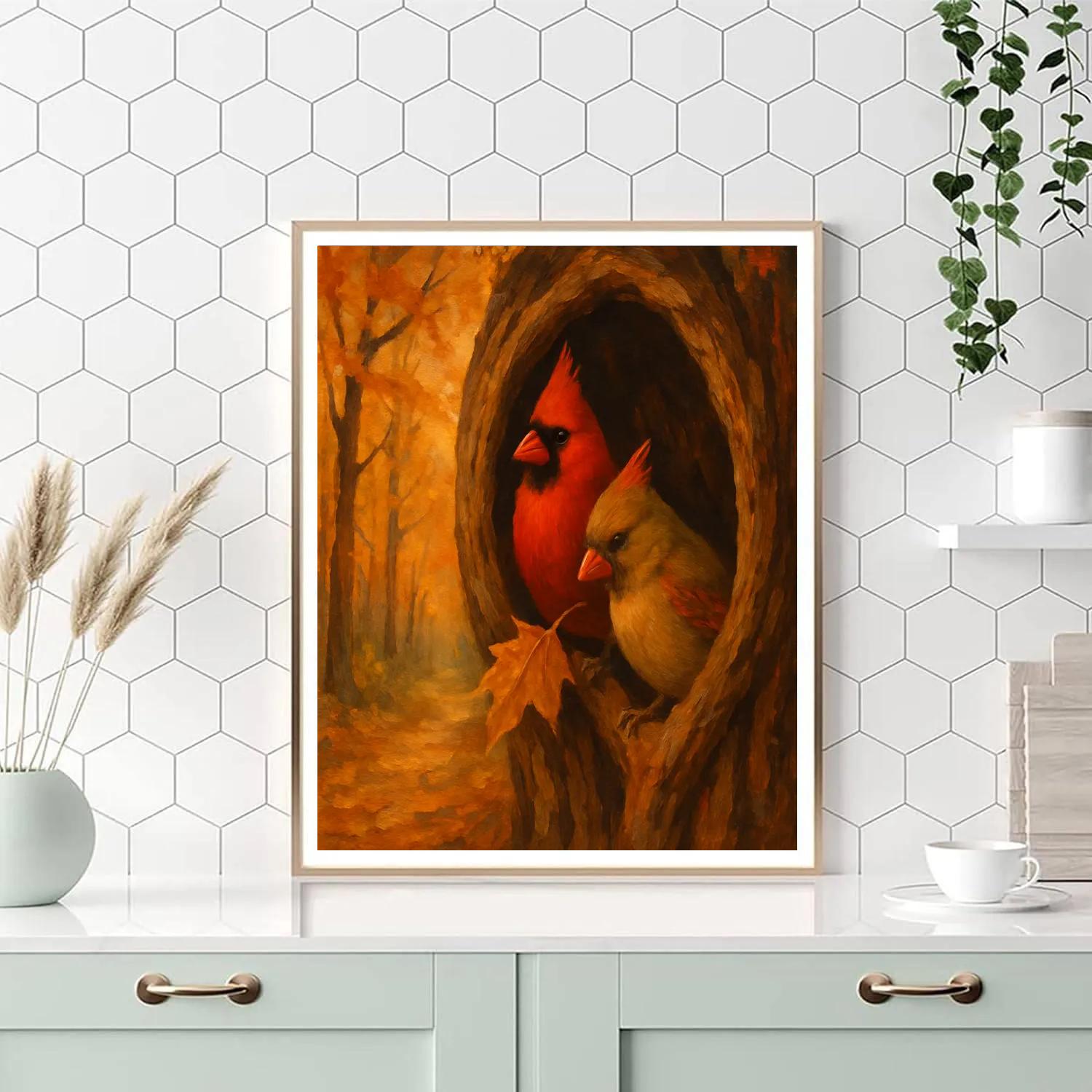 Autumn Cardinals In The Maple Hollow painting number kit