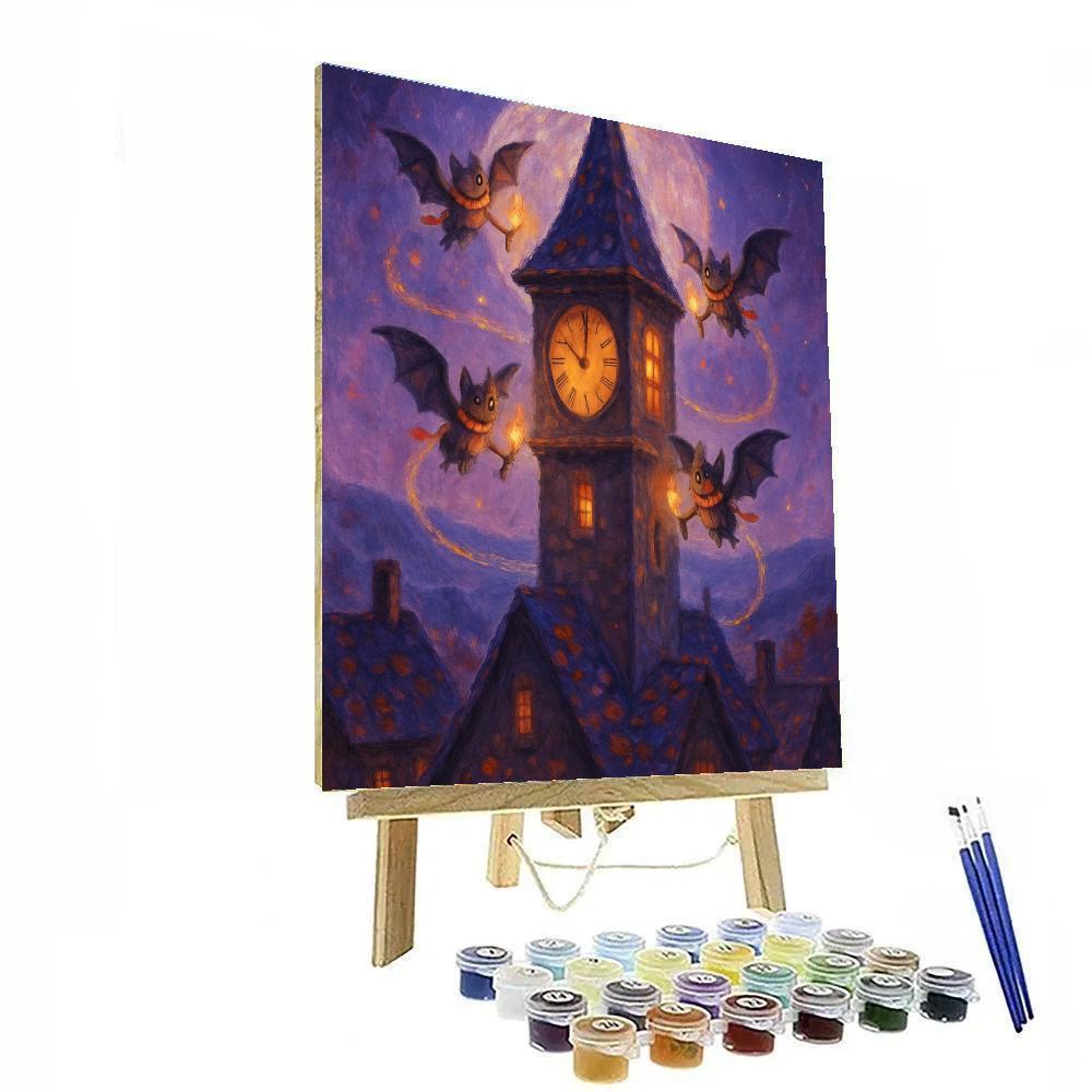 The Clocktower Of Friendly Bats And Warm Windows painting number kit