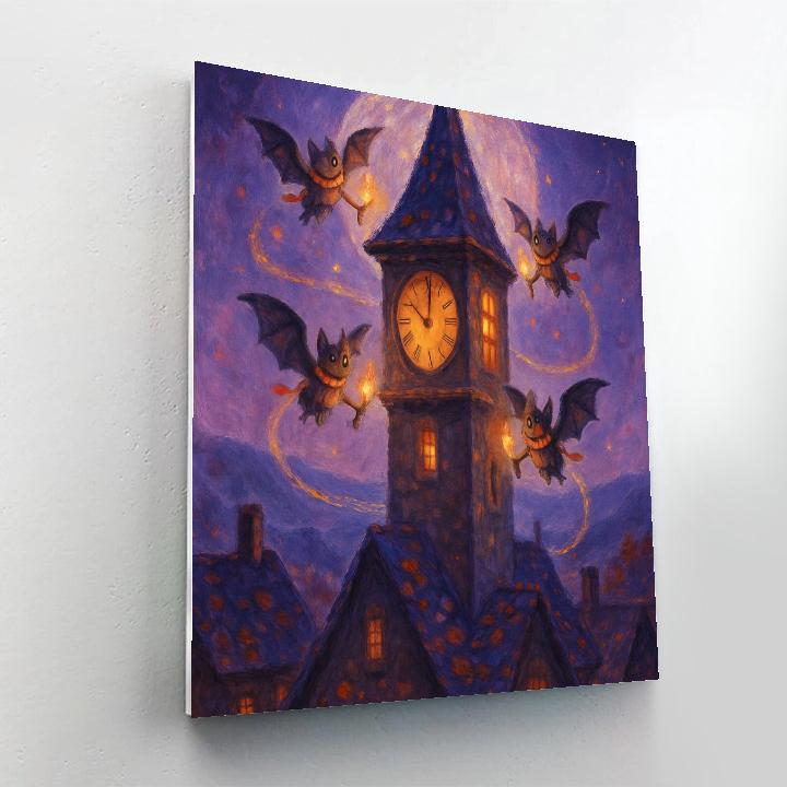 The Clocktower Of Friendly Bats And Warm Windows painting number kit