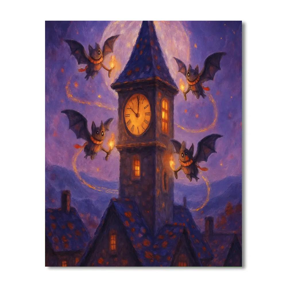 The Clocktower Of Friendly Bats And Warm Windows painting number kit