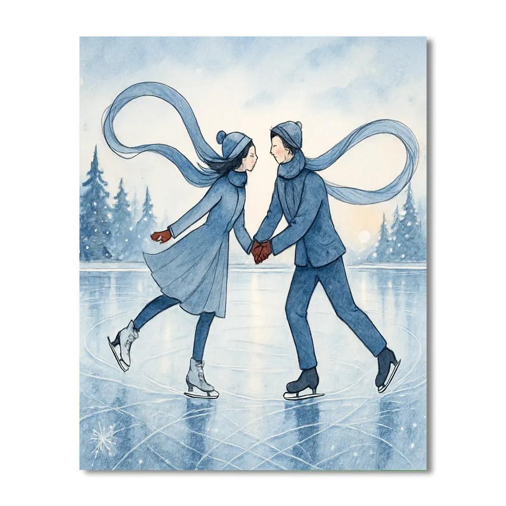 Ice Skaters On Mirror Lake paint by numbers